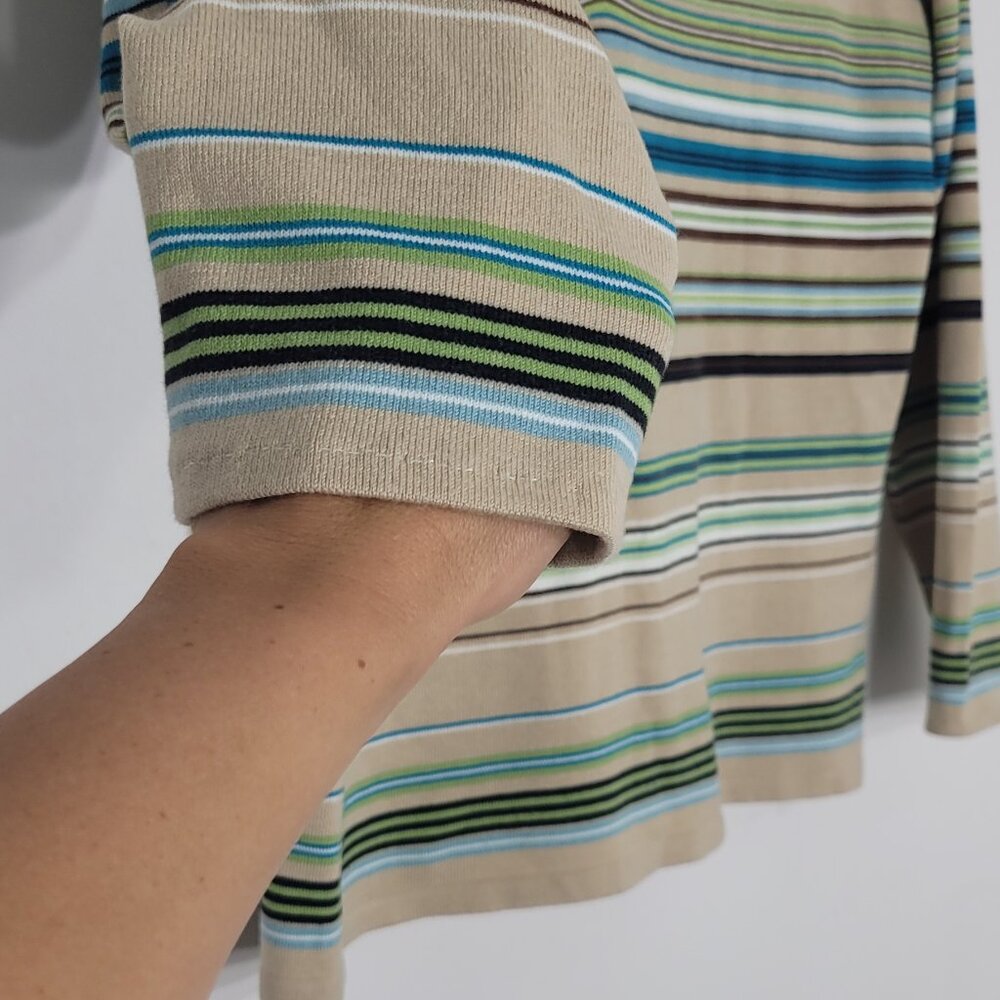 Point Zero Multicolor Stripes V-Neck Cotton Blend Lightweight Pullover Sweater - Picture 3 of 10